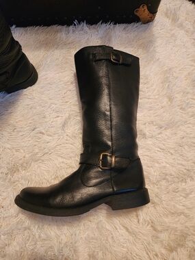 Steve Madden Black Leather Riding/tall Moto Boots with Buckle Detail